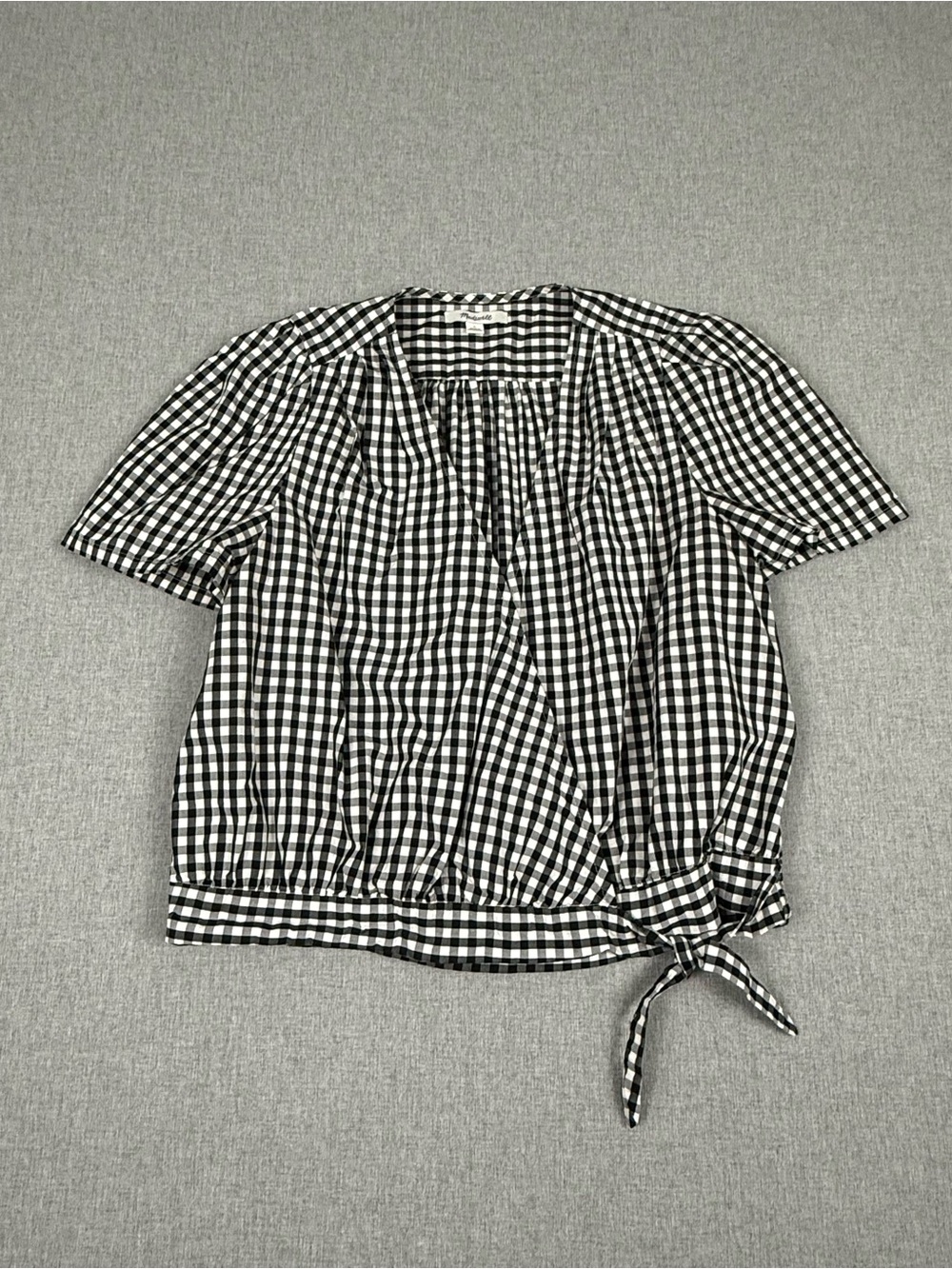 Madewell Gingham Wrap Puff Sleeve Crop Top Large Cotton - Picture 3 of 13